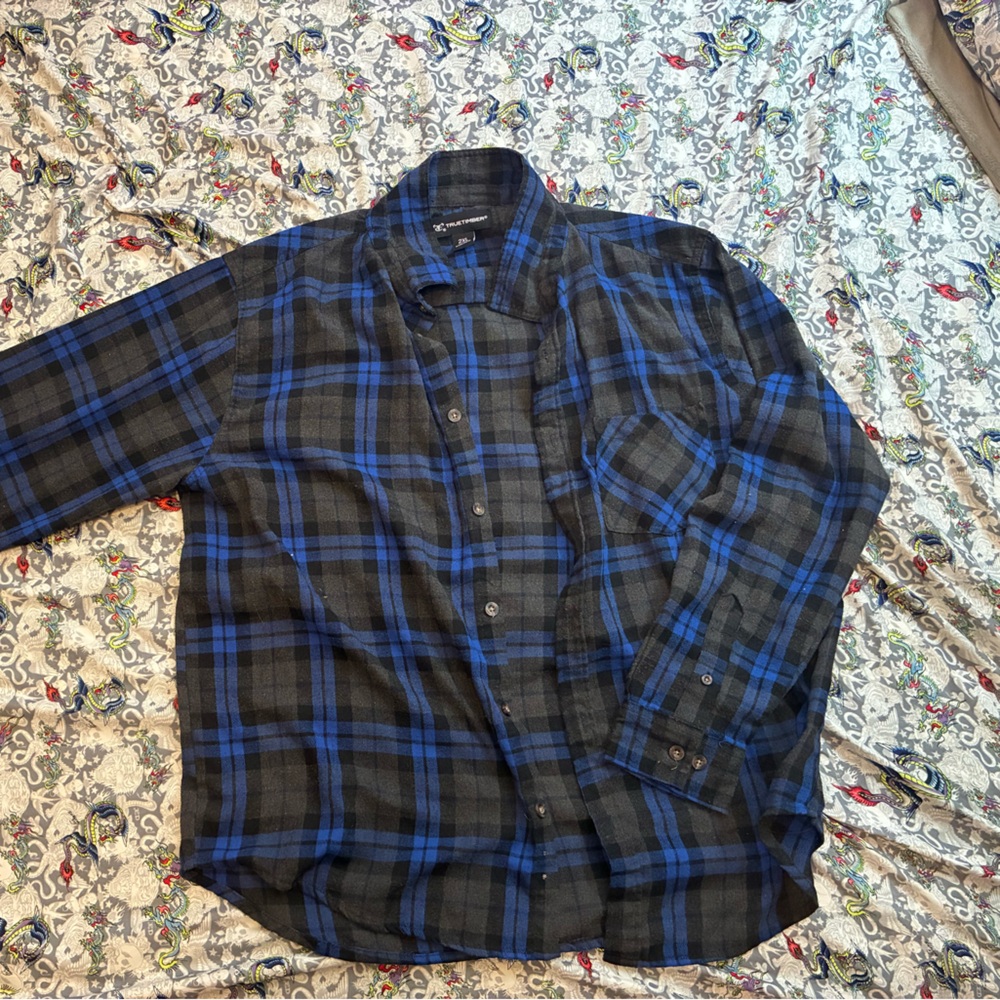 Blue and Black Plaid Men's Shirt